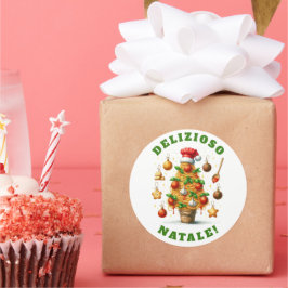 Lustigt Spaghetti Julgran Delizioso Natale! Runt Klistermärke