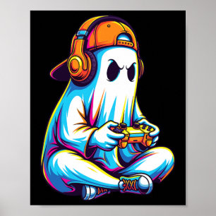 Lustigt spelande Ghost med headset och Controller Poster