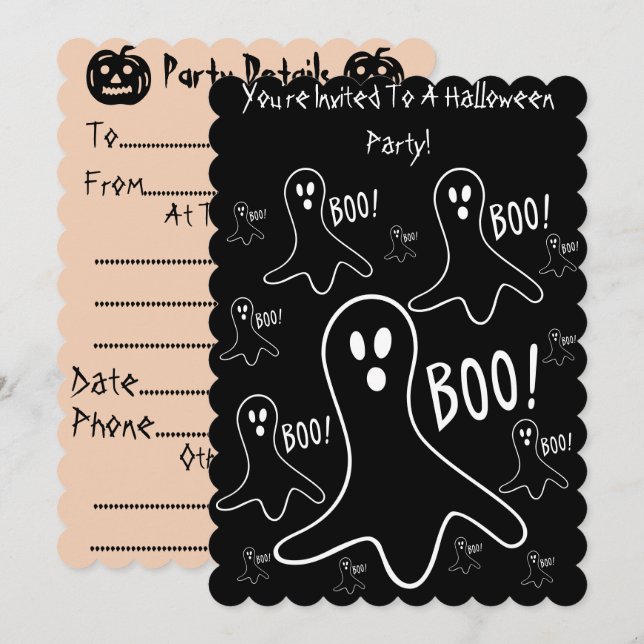 Lustigt spöken skrika bo black halloween fest inbjudningar (Fram/baksida)