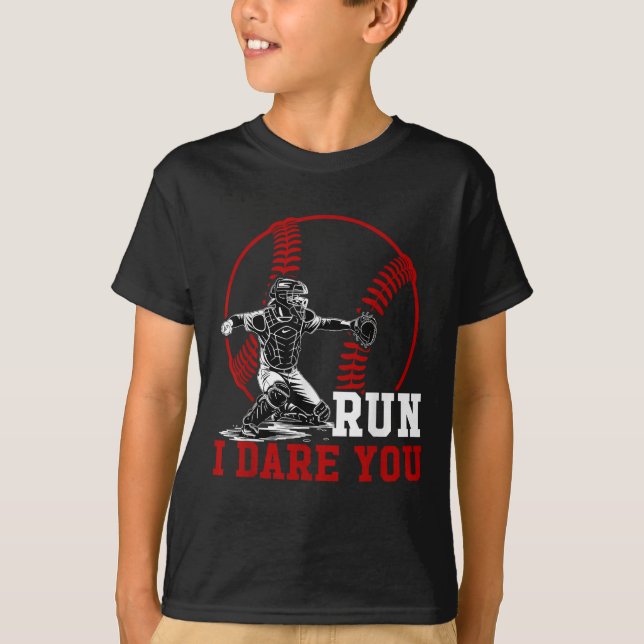 Lustigt Springa Steal I Dare du Baseball Catcher s T Shirt (Framsida)