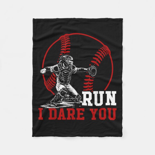 Lustigt Springa Stesl I Dare You Baseball Catcher  Fleecefilt (Framsidan)