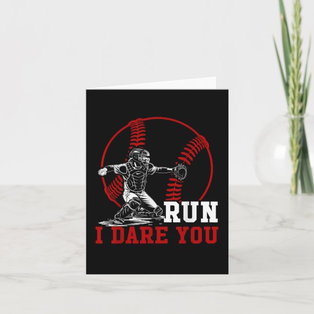 Lustigt Springa Stesl I Dare You Baseball Catcher  Kort (Framsida)