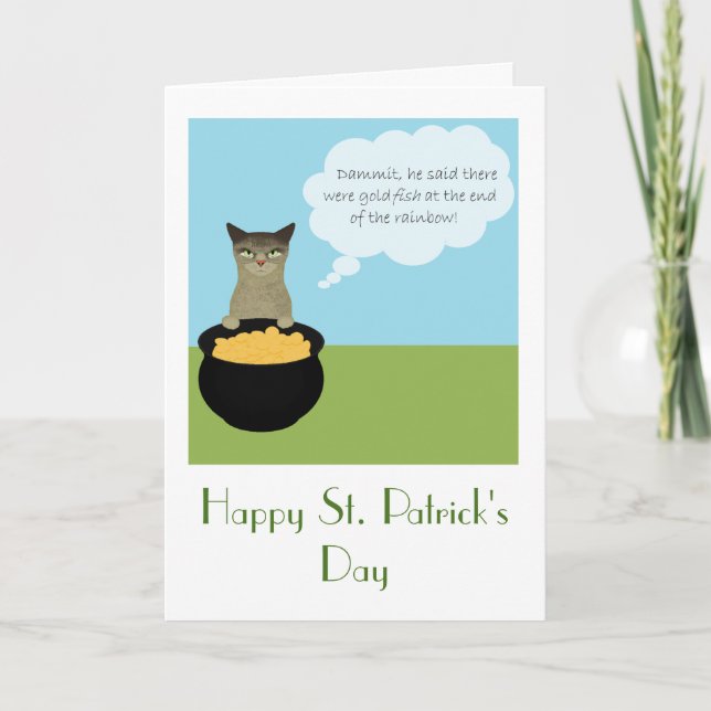 Lustigt St. Patrick-Dag-kort med Kat Kort (Framsida)