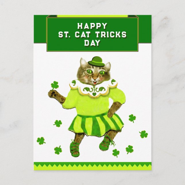 Lustigt St. Patrick's Day Cat Vykort (Framsida)