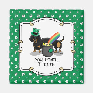 Lustigt St. Patrick's Day Dachshund (svart och tan Magnet