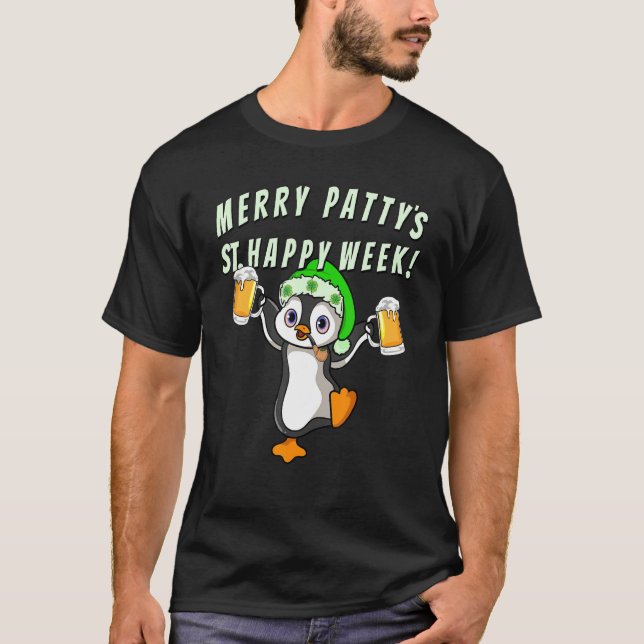 Lustigt St patricks day Party Penguin-drickande 1 T Shirt (Framsida)