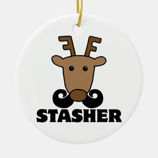 Lustigt stasher mustache renar julgransprydnad keramik (Framsidan)