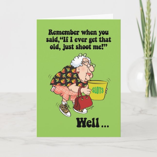 Lustigt stöt mig om jag får det gamla födelsedagsk kort (Framsida)