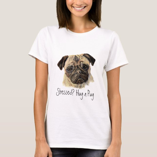 Lustigt, Stressat? Hugga en pug!, Hund, Pet, Anima Tee (Framsida)