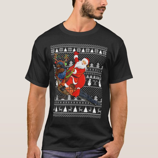 Lustigt Svälj Bird Älskare Santa Riding Svälj Ugly T Shirt (Framsida)