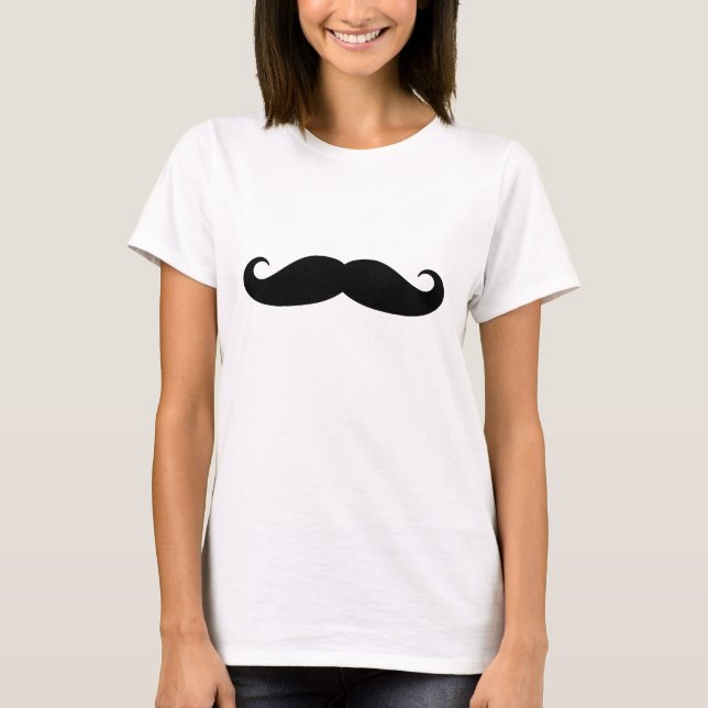 Lustigt svart handlejmustasch t shirt for women (Framsida)