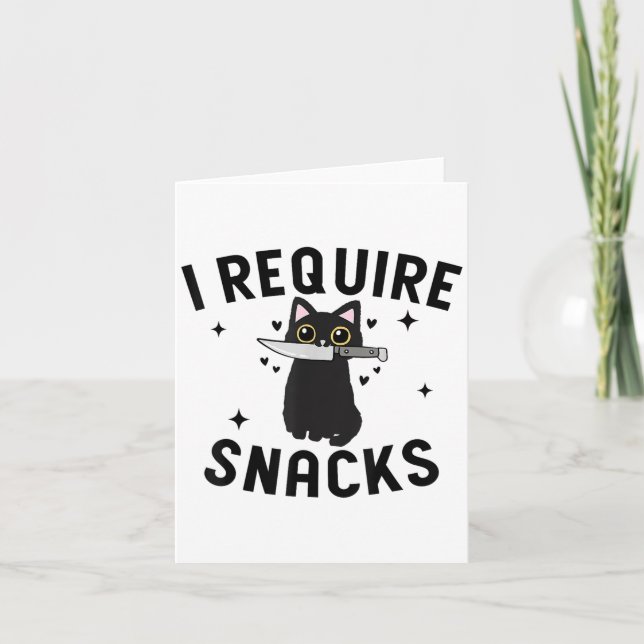 Lustigt svart katt, jag behöver Snacks Kort (Framsida)