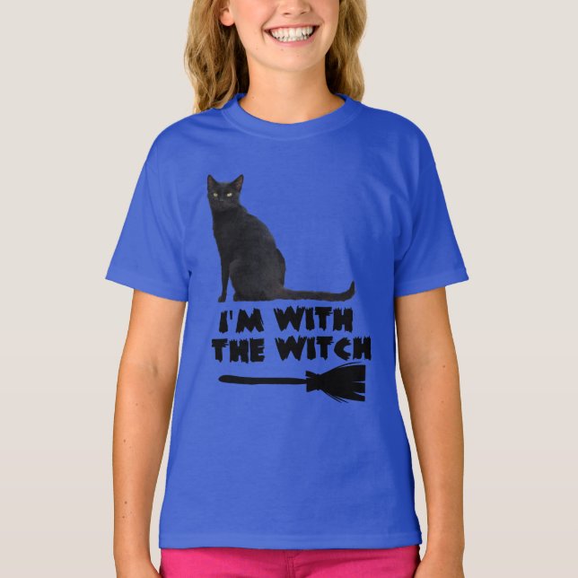 Lustigt svart katt med Halloween-beck T Shirt (Framsida)