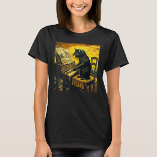 Lustigt svart katt Pianist Maj på kudden T Shirt