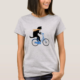 Lustigt svart katt rider en cykel t shirt