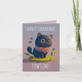 Lustigt svart kattillustration, Pawsome-födelsedag Kort