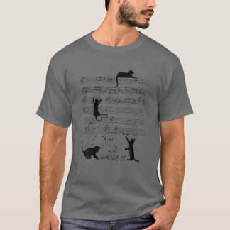 Lustigt svart kattklättring uppför Lakan Music Not T Shirt
