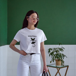 lustigt svart kattkött från lycklig, dagligt vitt t shirt