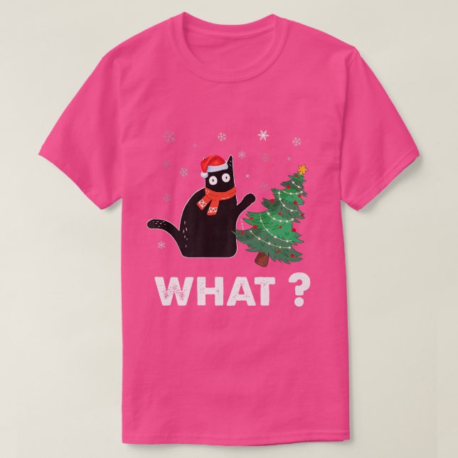 Lustigt svart kattpresent som pressar Julgran över T Shirt (Design framsida)