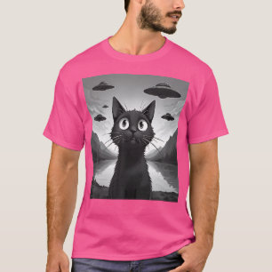 Lustigt svart kattselfie med Ufos Utomjordingar Ko T Shirt