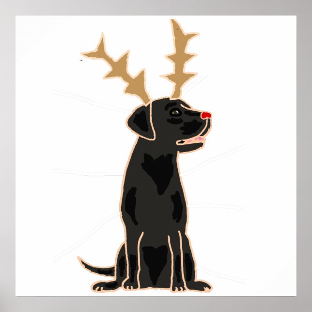 Lustigt Svart lab med Reindeer Antlers jul Poster (Framsidan)