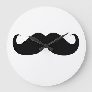 Lustigt svart mustache på vit bakgrund stor klocka