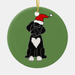 Lustigt svart portugisisk Vatten-Hund jul Julgransprydnad Keramik