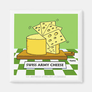 Lustigt Swiss Cheese Tecknad Art Army Knivar Humor Magnet