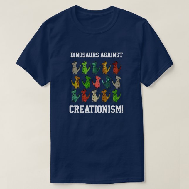 Lustigt T-ex "Dinosaurs mot kreationism"! Tee Shirt (Design framsida)