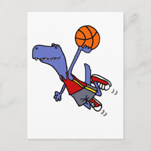 Lustigt T-rex Dinosaur-spel Basketball Vykort