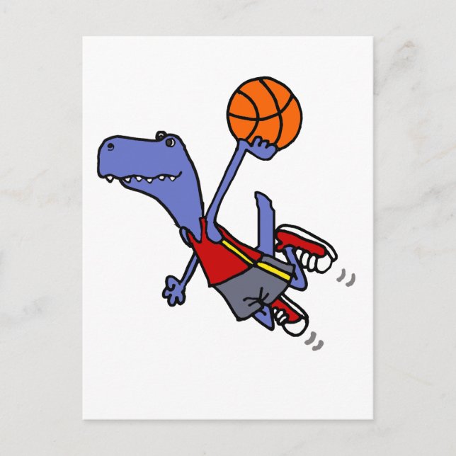 Lustigt T-rex Dinosaur-spel Basketball Vykort (Framsida)