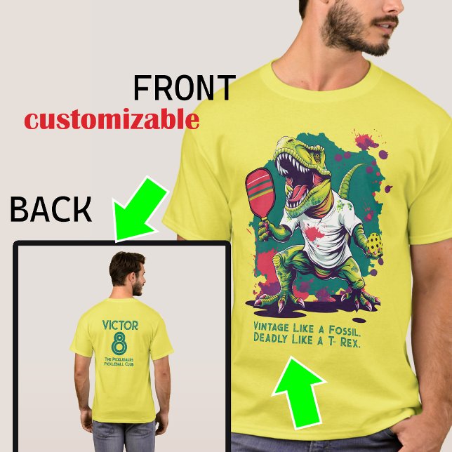 Lustigt t-Rex-pickleball T-Shirt (T-rex pikleball t-shirt, customizable tex on both sides)