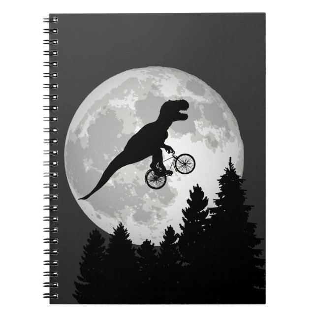 Lustigt T-Rex som flyger på cykel med full rörelse Anteckningsbok (Framsidan)
