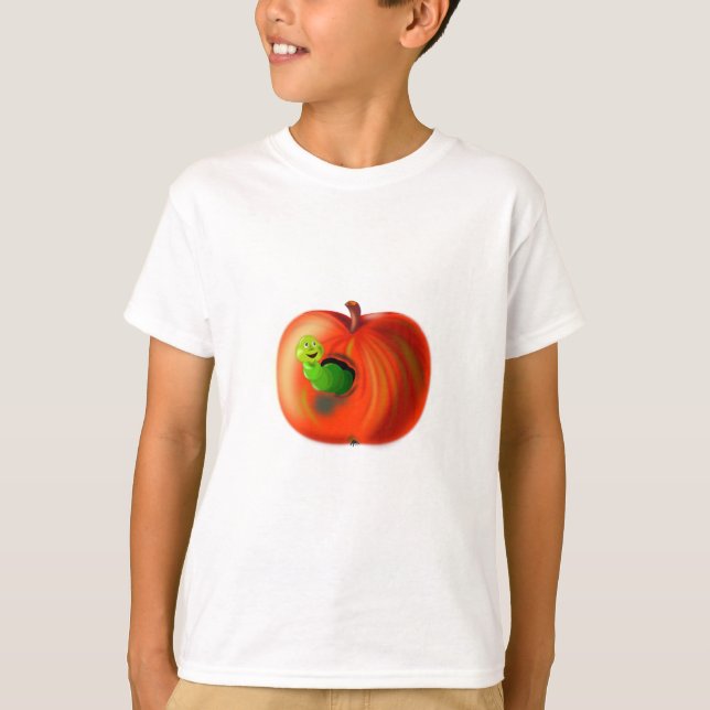 Lustigt T-Shirt med Lycklig Mask i rött äpple (Framsida)