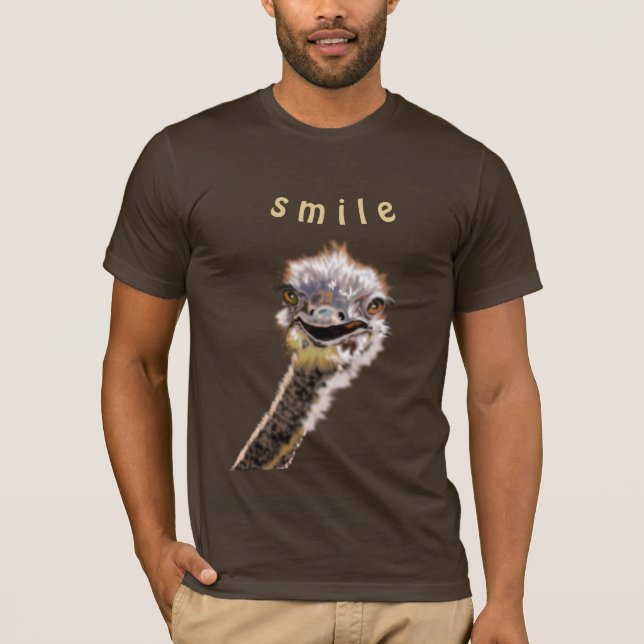 Lustigt T-Shirt med Lycklig Ostrich - Smile (Framsida)
