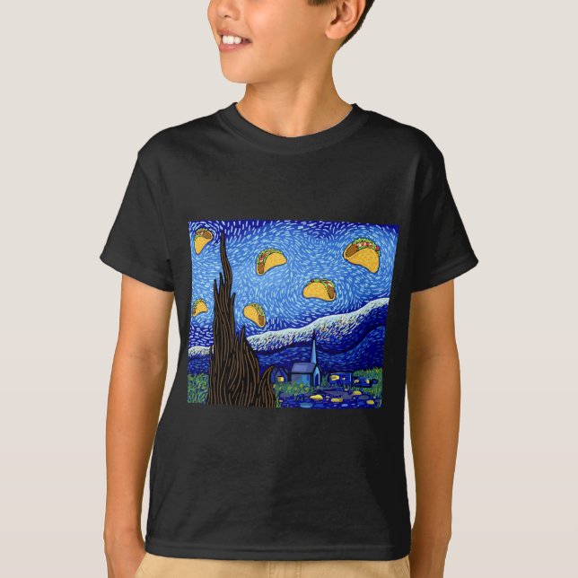 Lustigt Taco, Starry Night with Tacos, Taco Älskar T Shirt (Framsida)