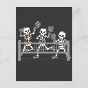 Lustigt tal tre Skeleton Playin Pickleball Gift Vykort