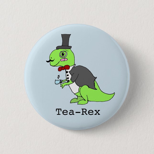 Lustigt "Tea-rex" Dinosaur Knapp (Framsida)