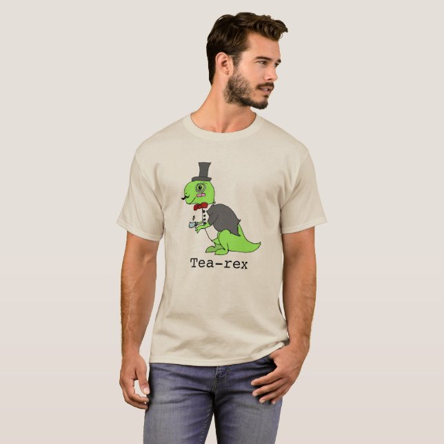 Lustigt "Tea-rex" Dinosaur Tee Shirt (Hel framsida)