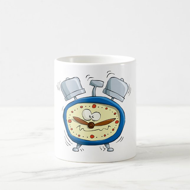 Lustigt Tecknad Alarm Clock Quirky Waking Up Kaffemugg (Skapare uppladdad)