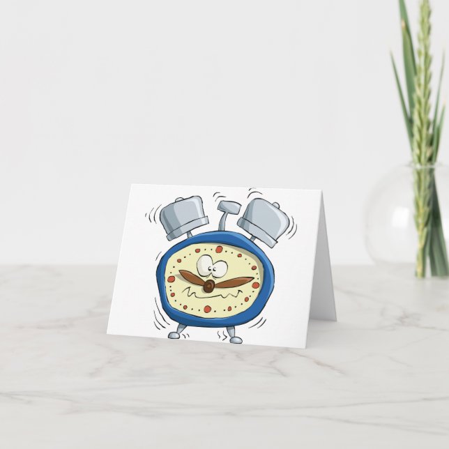 Lustigt Tecknad Alarm Clock Quirky Waking Up Kort (Framsida)