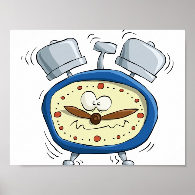 Lustigt Tecknad Alarm Clock Quirky Waking Up Poster (Framsidan)