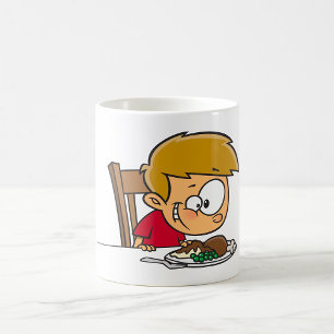 Lustigt Tecknad Boy Excted for Middag Kaffemugg
