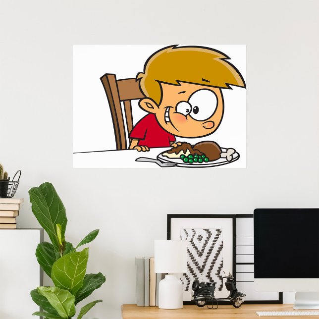 Lustigt Tecknad Boy Excted for Middag Poster (Skapare uppladdad)