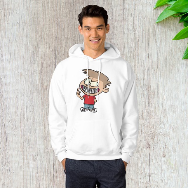 Lustigt Tecknad Boy med Braces Smile Hoodie (Skapare uppladdad)