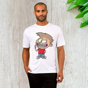 Lustigt Tecknad Boy med Braces Smile T Shirt