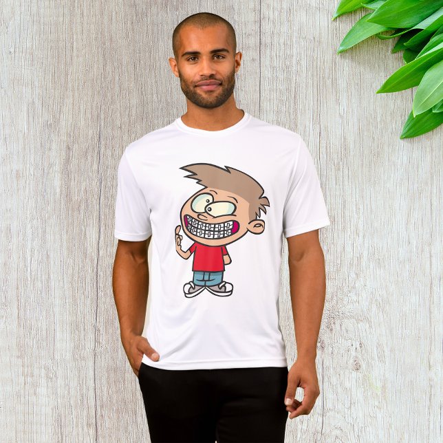 Lustigt Tecknad Boy med Braces Smile T Shirt (Skapare uppladdad)