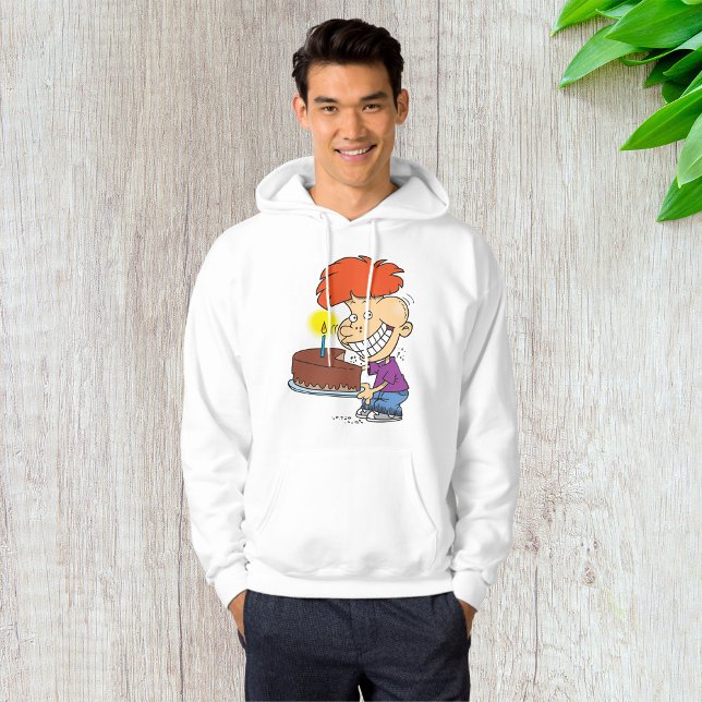 Lustigt Tecknad Boy med Chocolate Birthday Cake Hoodie (Skapare uppladdad)
