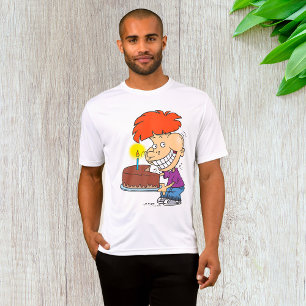 Lustigt Tecknad Boy med Chocolate Birthday Cake T Shirt