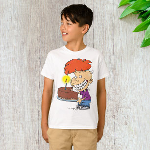 Lustigt Tecknad Boy med Chocolate Birthday Cake T Shirt